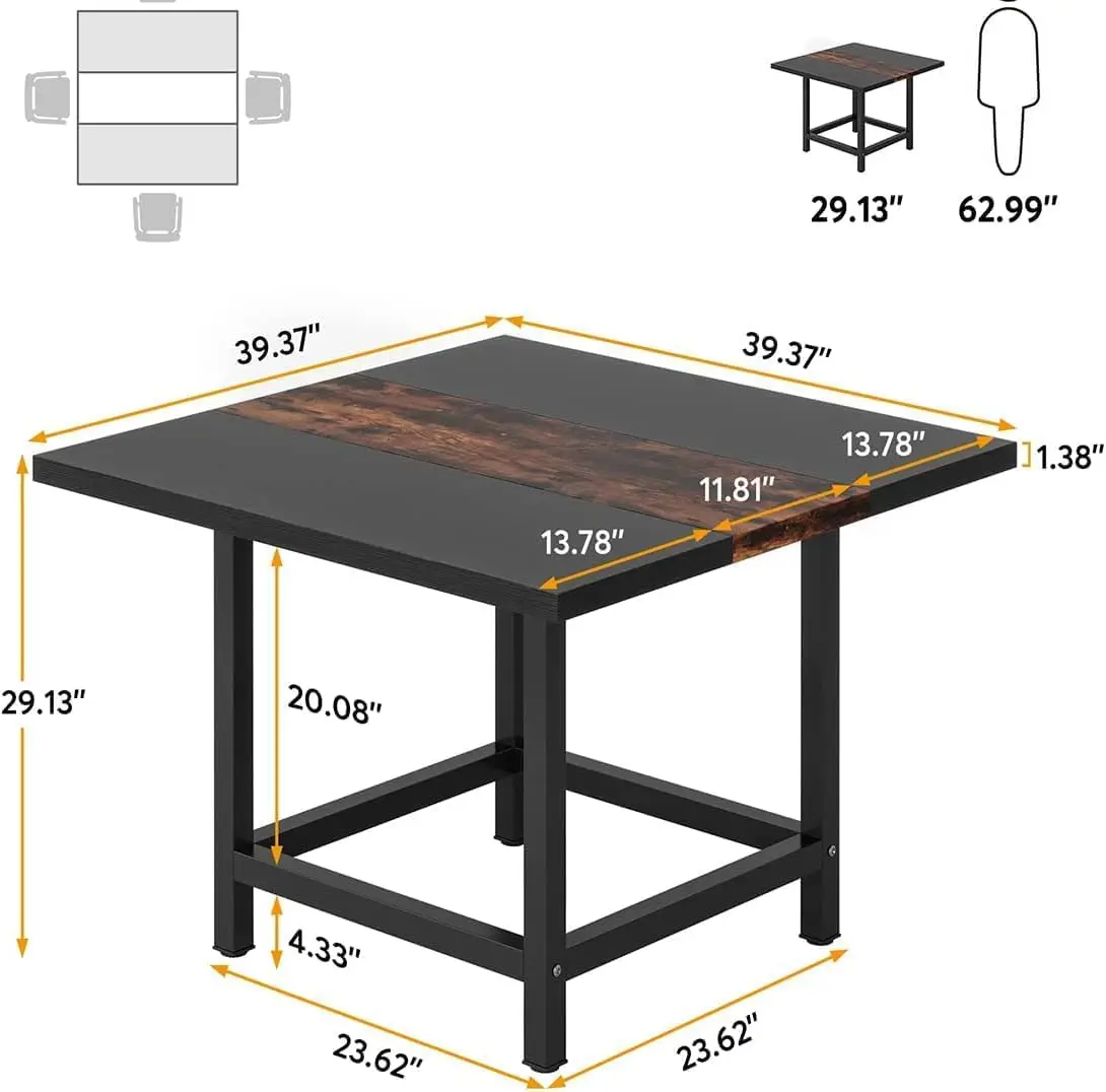 Small Conference Room Table for 4 People, Modern Square 39.4L X 39.4W X 29.52H Inches Office Desk Reception Negotiation Table fo