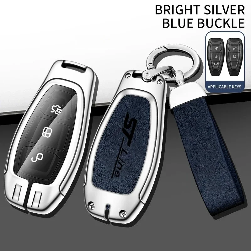 Zinc Alloy Leather Car Key Case Cover for Ford ST Line Fiesta Focus Mondeo Ecosport Kuga Puma Edge Escape  Case Accessories