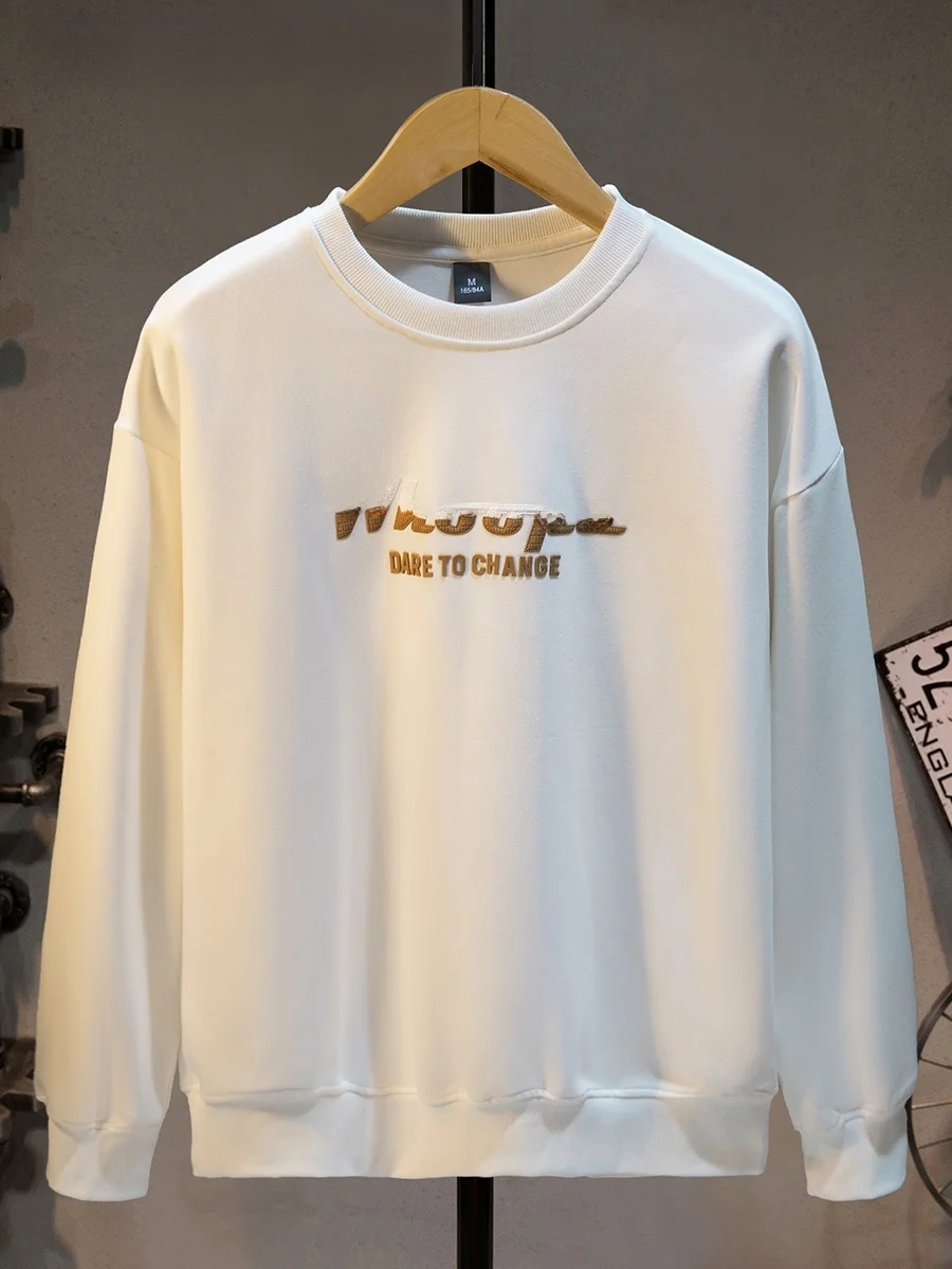 

Autumn Thi Long Sve Crew Ne Sweatirt Men Loose Casual Basic Youthful Modern Cotton Polyester Blend Anti-Wrinkle