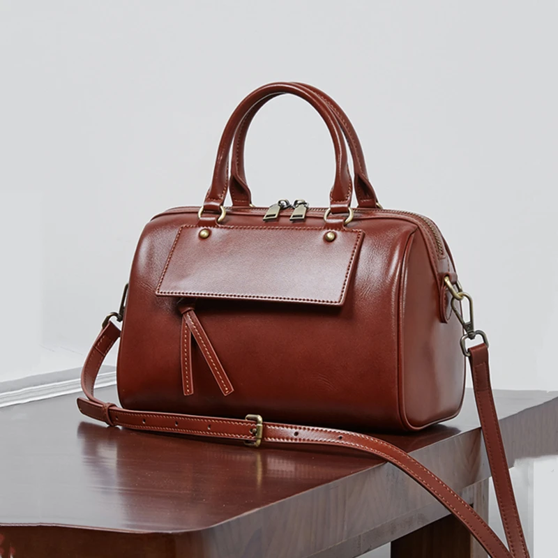 

Hifashion Cowhide Boston Genuine Leather Handbags For Women 2025 Trend Designer Top Handle Office Ladies Shoulder Crossbody Bags