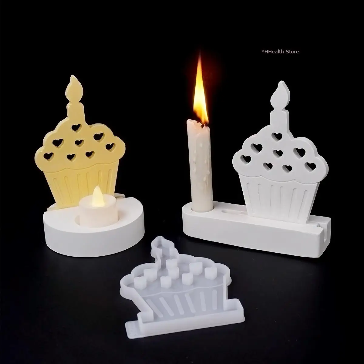 Birthday Cake Candlestick Epoxy Resin Molds DIY Hollow Love Dessert Cake Candle Holder Making Silicone Mould Home Party Gifts