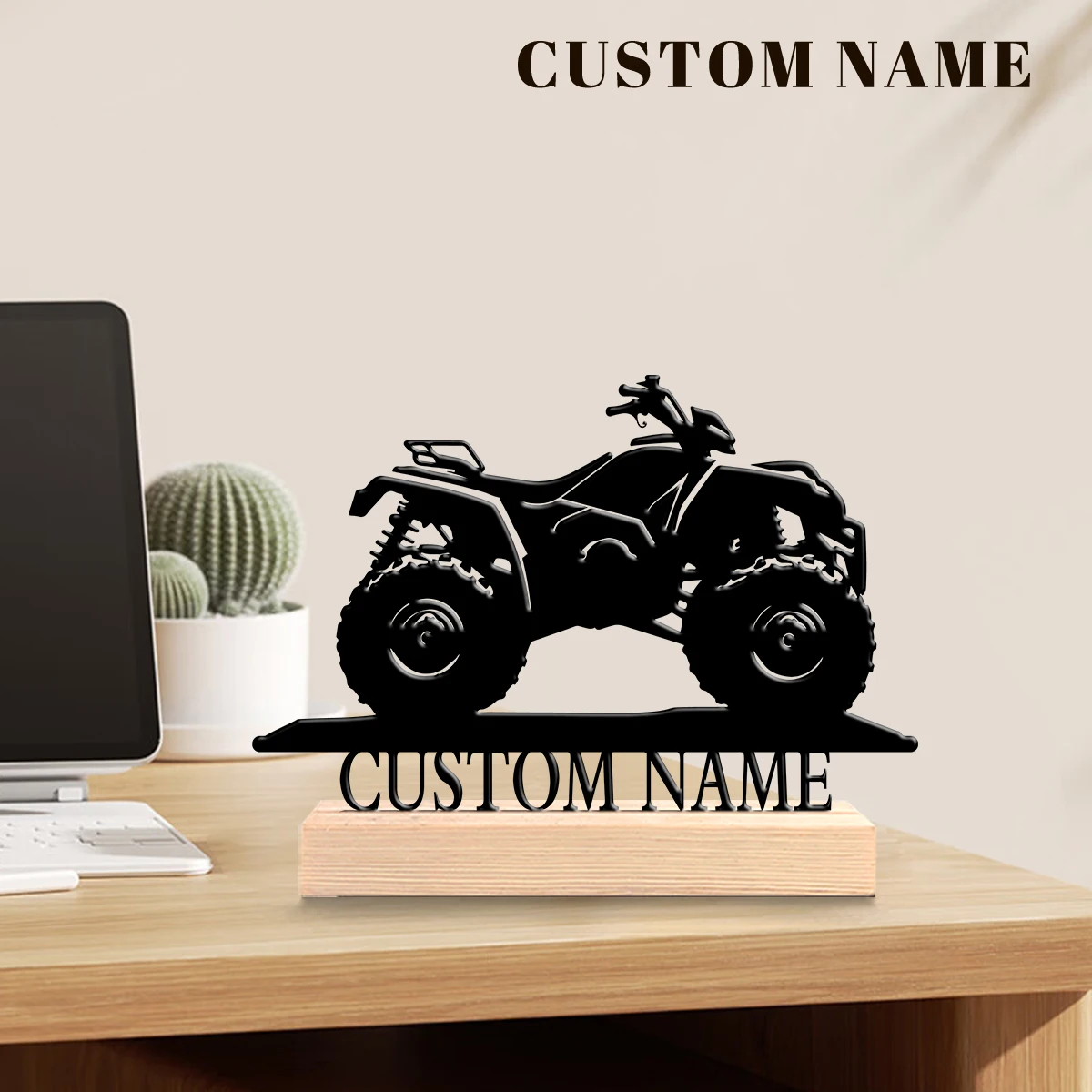 1pc Customizable Metal Desktop Ornaments Custom Content Equipped with A Wooden Base Housewarming Gift,Metal Ornament Decoration