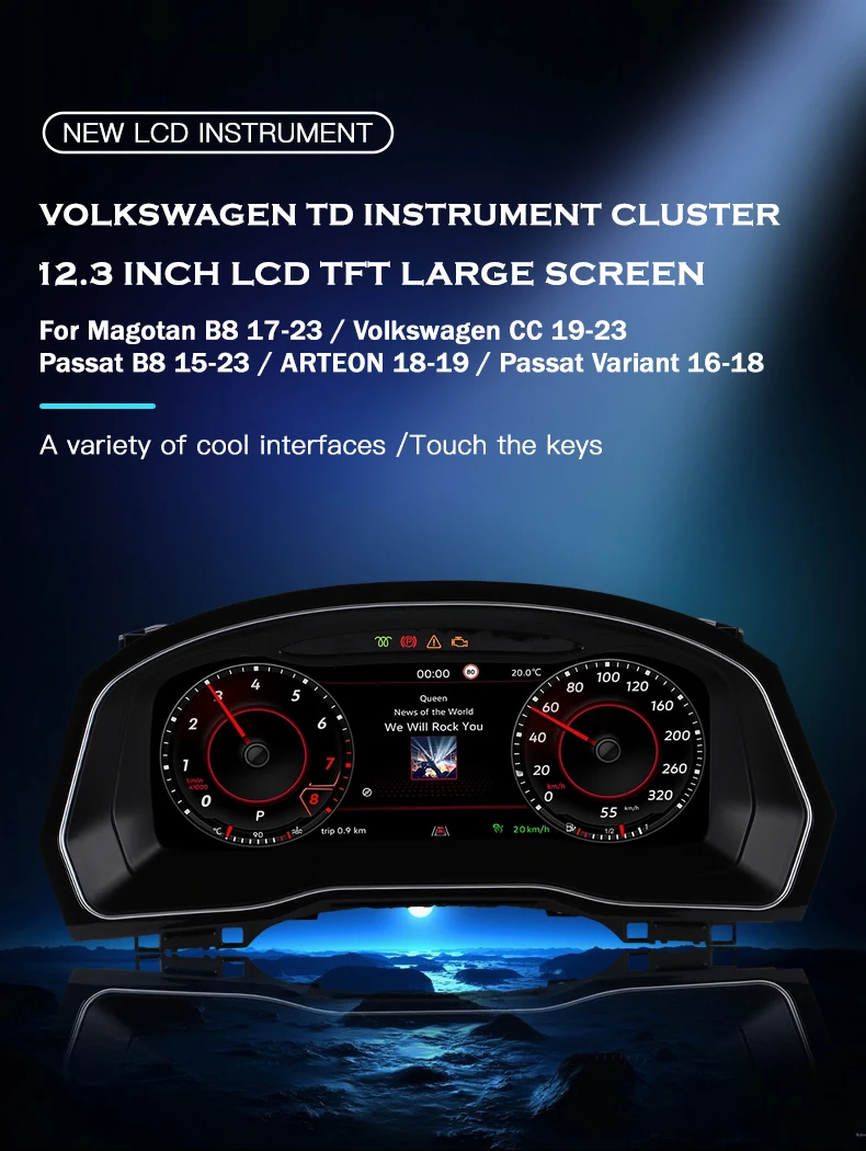 12.3 Inch Lcd Digital Dashboard Cluster Digital for Volkswagen Magotan B8/Volkswagen CC/Sagitar B8/Arteon /Passat Variant