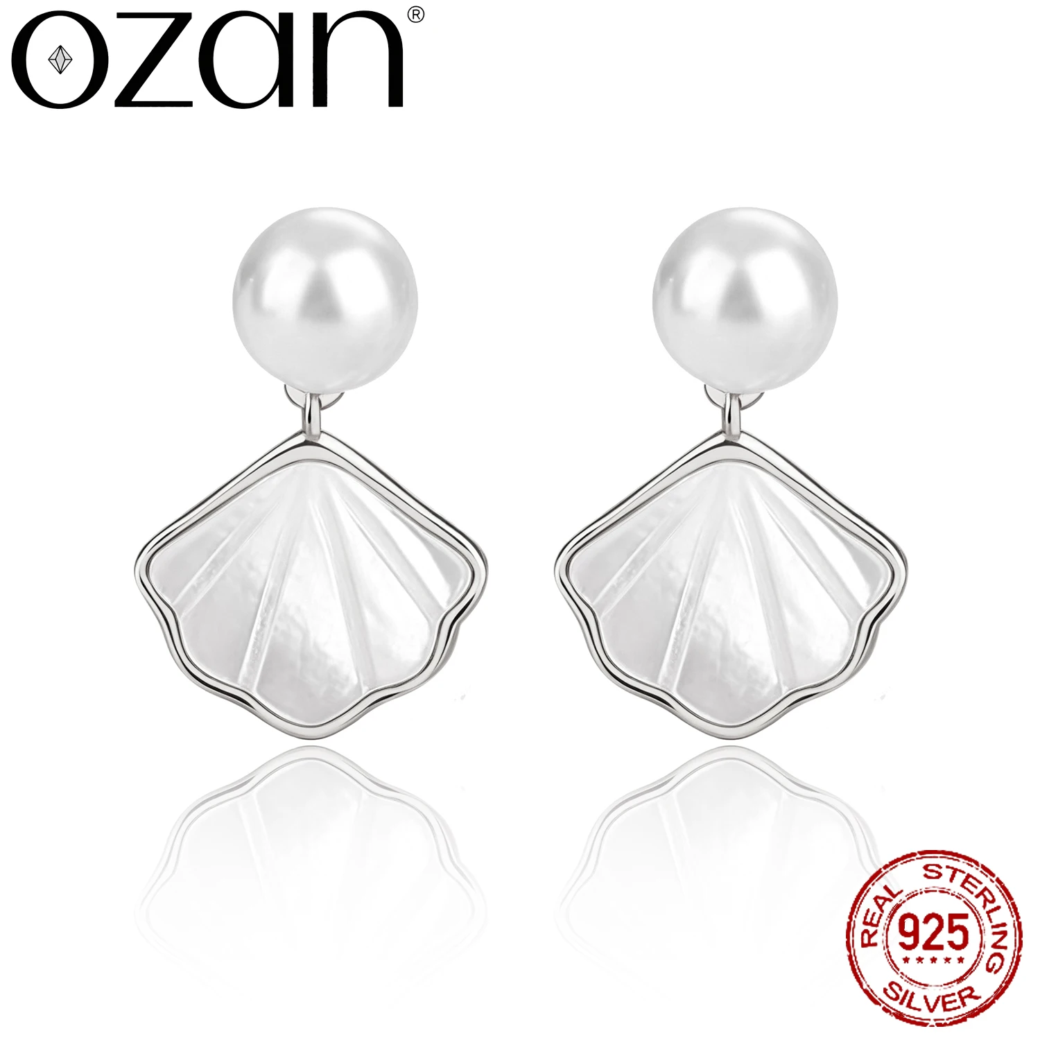OZAN S999 Shell Pearl Sterling Silver Dangle Drop Earrings Rose Gold Plated Trendy Women's Jewelry Anniversary Birthday Gift