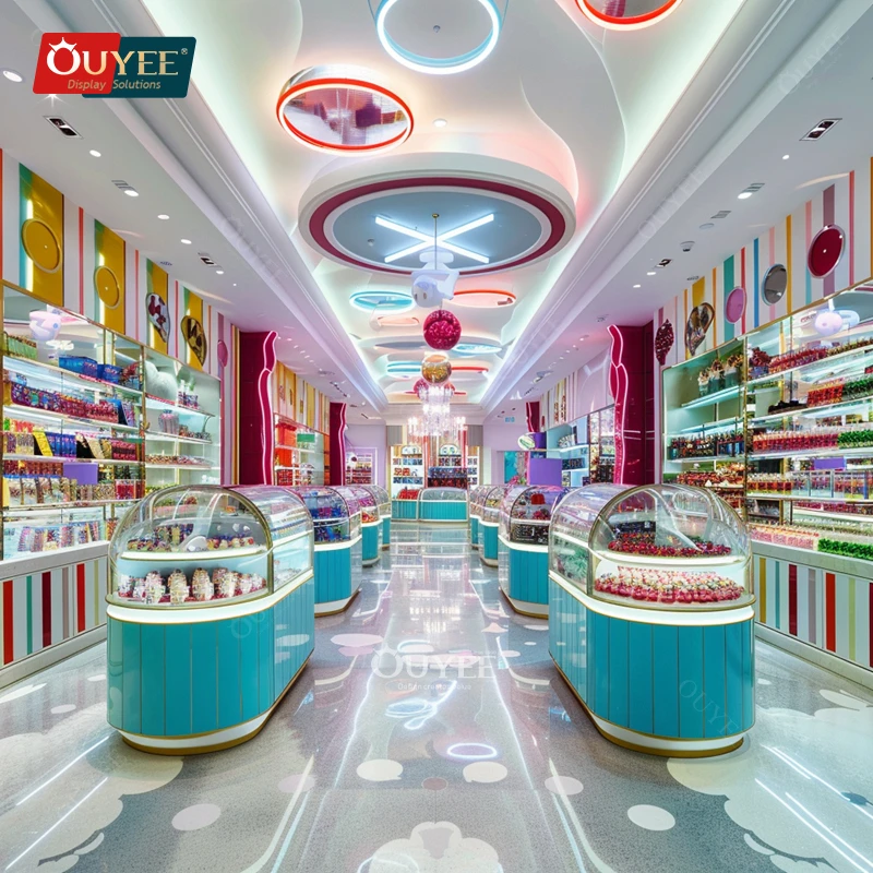 Customized-Luxury Dreamlike Candy Shop Fit Out Design Chocolate Glass Counter High End Sweet Counter Display