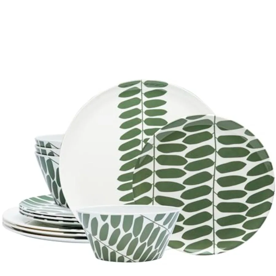 

Набор посуды из меламина, 12 предметов - Легкий, прочный, без BPA, подходит для мытья в посудомоечной машине, для использования в помещении и на улице - Perf