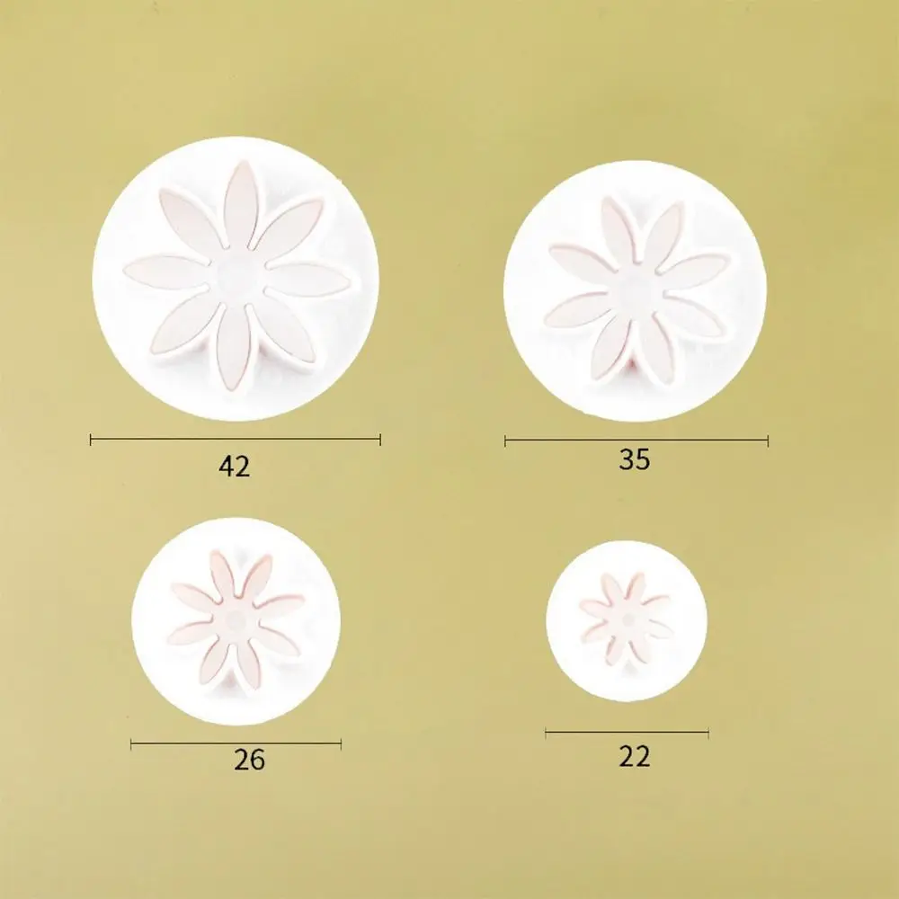 Fotografia 6: Daisy Flower Cake Decoração Mold, Fondant Cake Cutter, Molde do biscoito do êmbolo, 4pcs