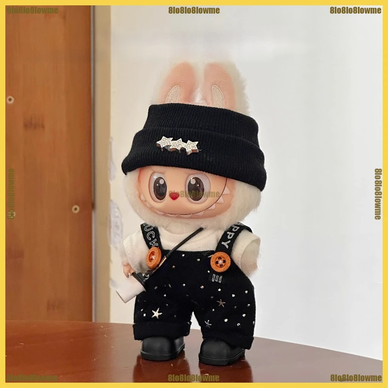 Vêtements Labubu mignons, chapeau tricoté étoile de dessin animé, ceinture ciel étoilé, ensemble pantalon, Mini vêtements de poupée en peluche, accessoires de poupée à la mode