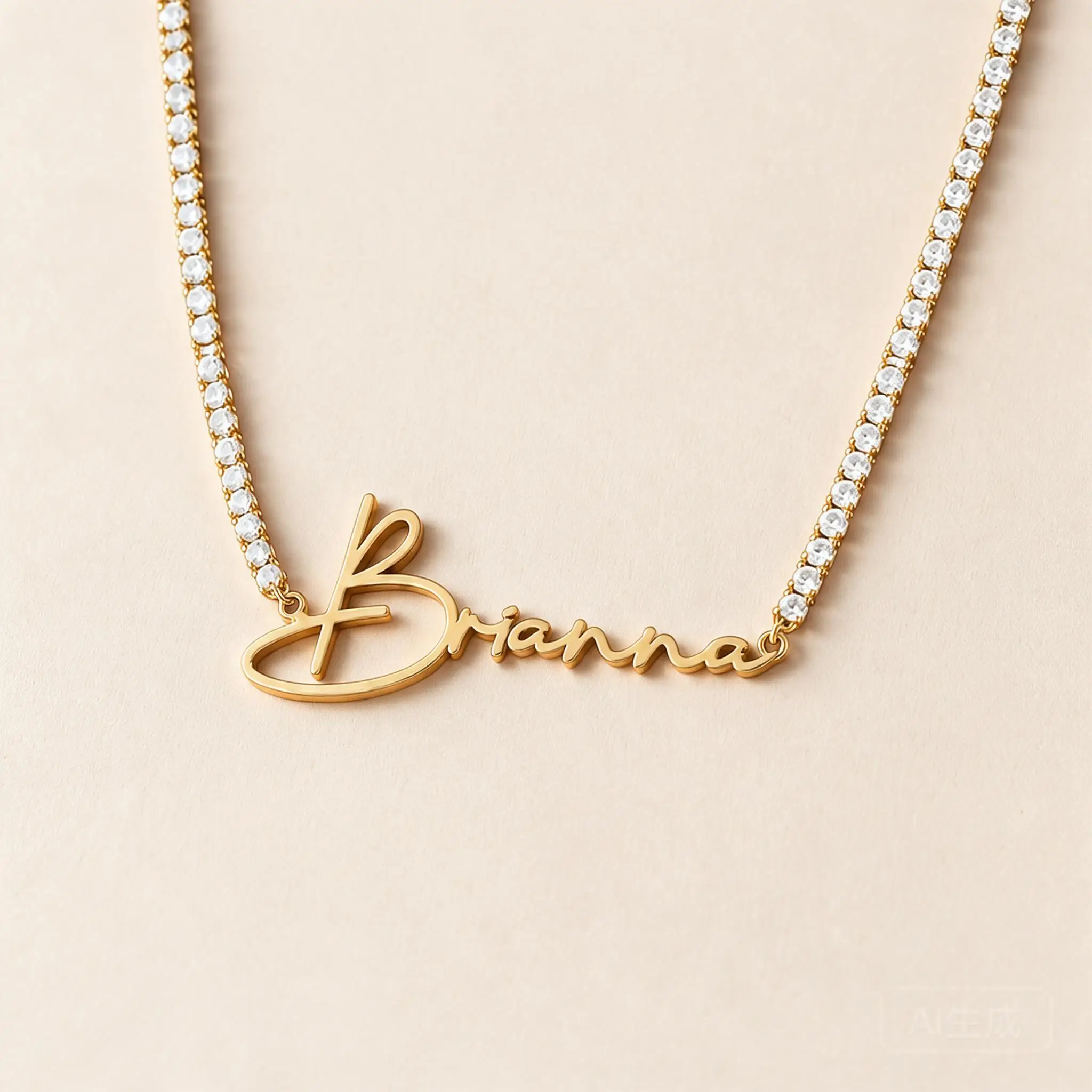 Personalized Luxury Name Tennis Chain Necklace Stainless Steel Gold Script Name Pendant Elegant Dainty Jewelry Gift For Ladies