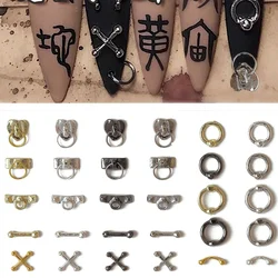 20pcs/pack Punk Silver Cross Nail Art Charm 3D Retro Gothic Ring Lock Nail Decor Parts DIY Dark Metal Stud Nail Accessories