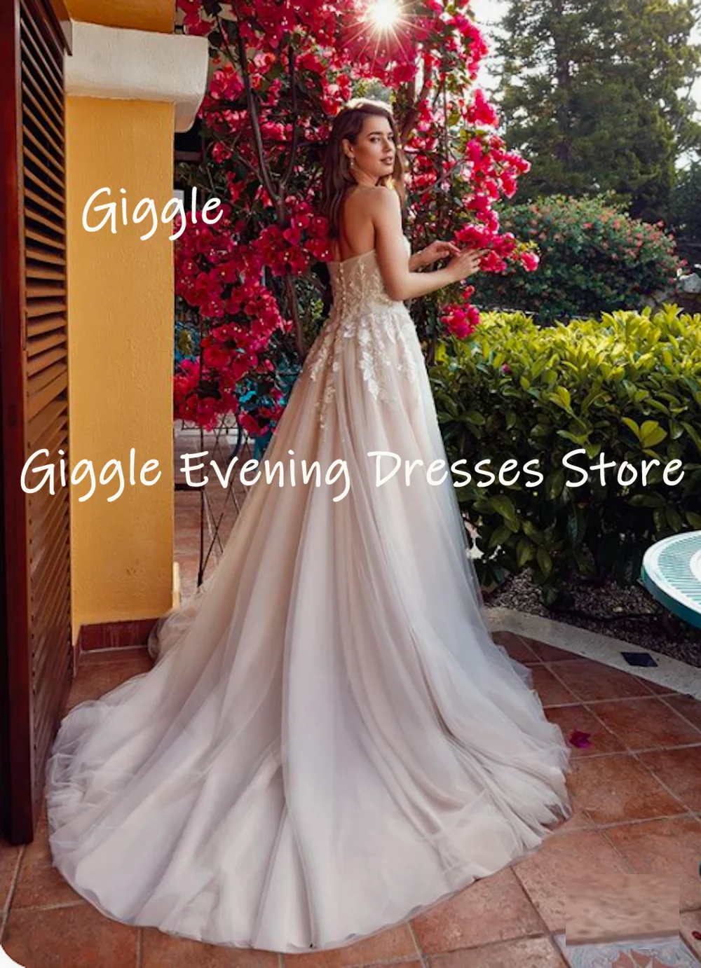 Giggle Princely Pleat Sweetheart Neckline Lace Applique Sweep Train Button Back Wedding Dresses for Women vestidos de novia