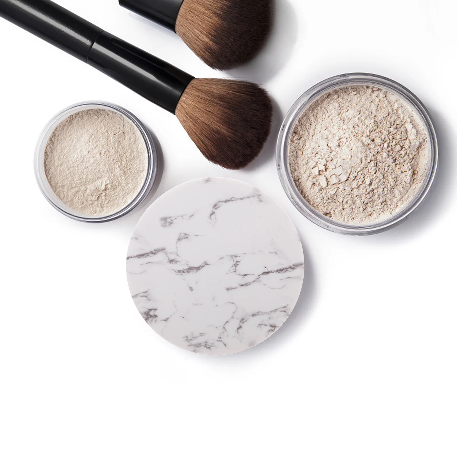 2pcs Marble Pattern Powder Case Double-Layer Acrylic Container For Pressed Powder Eye Shadow Blush Empty Makeup Holder