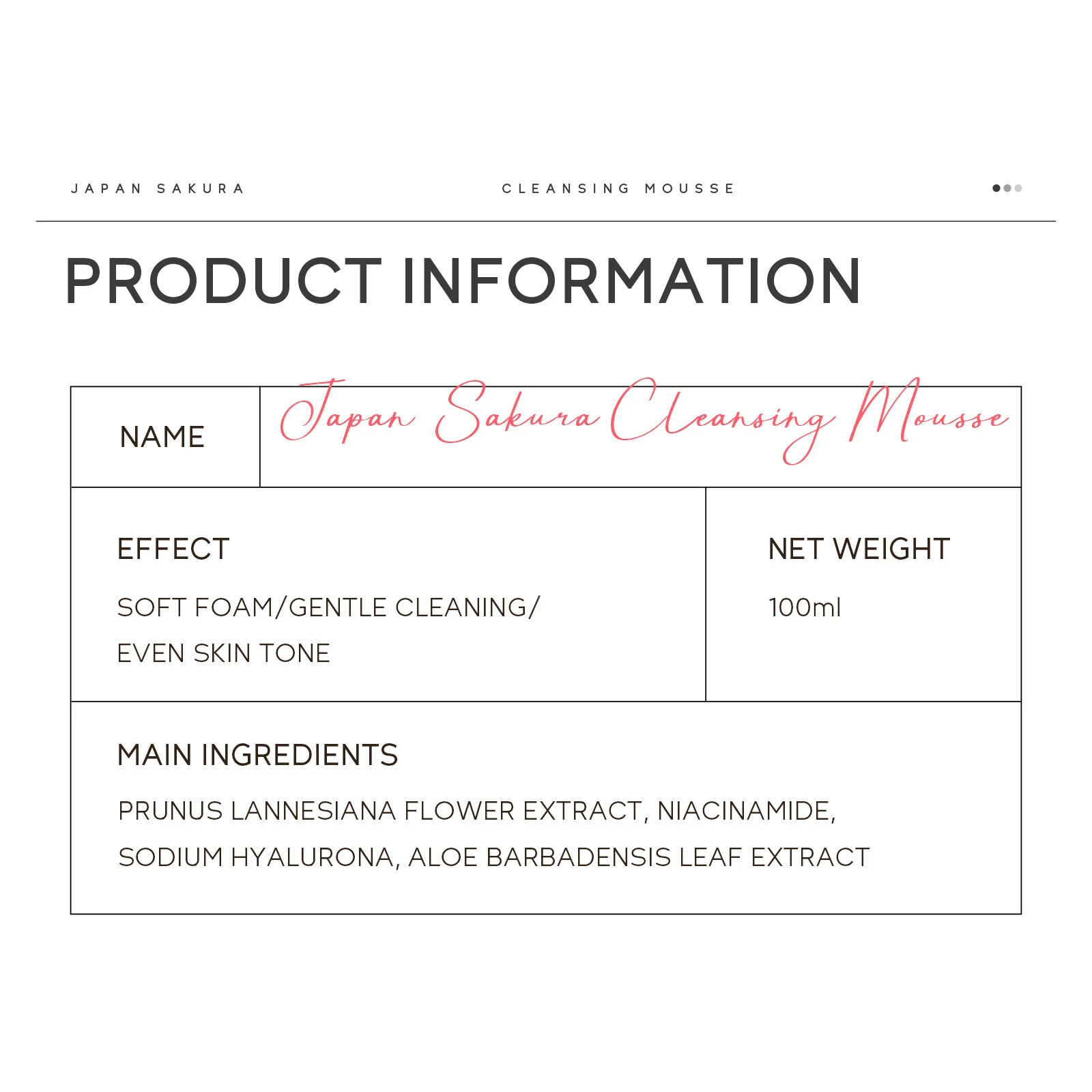 Sakura Niacinamide Cleansing Mousse 100ml Gentle Clean Skin Face Washing