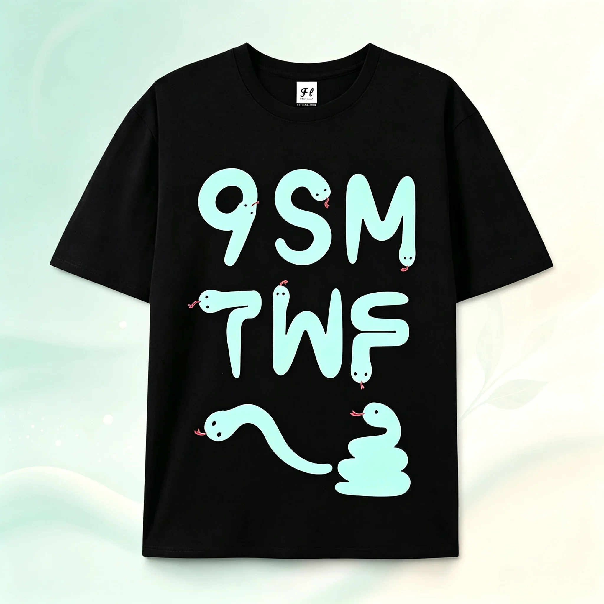 Unisex Cute Snake Letter Print Short Sleeve T‑Shirt Loose Crew Neck Casual Funny Streetwear Graphic Tops