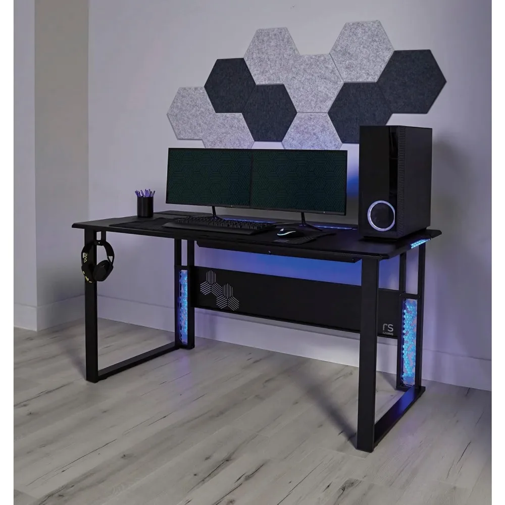 

Mergence 60"W RGB Gaming Computer Desk With 10 Acoustic Panels, Black
