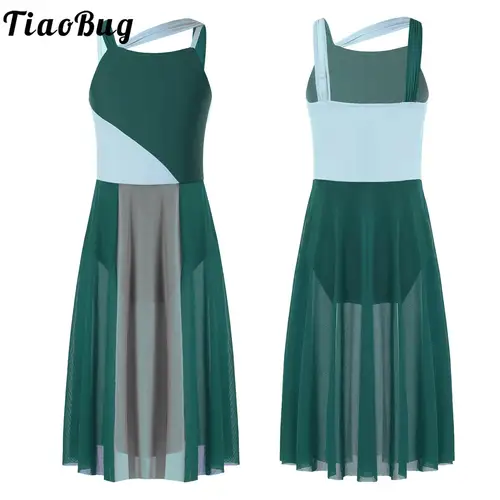 Leotardo de baile lírico contemporáneo para niños y niñas, vestidos sin mangas de bloque de Color, ropa de actuación de escenario de salón de baile de Ballet