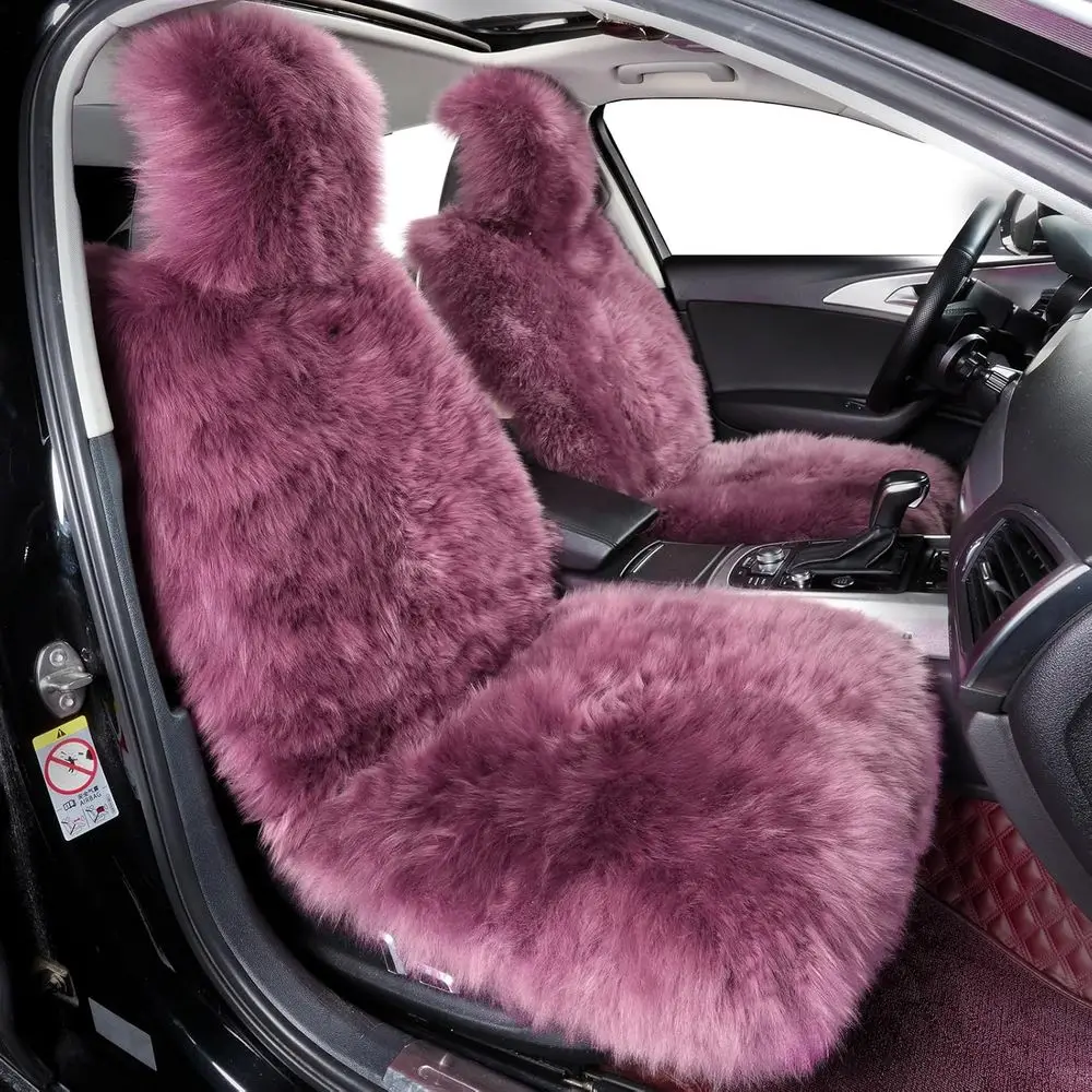 

2 Pack luy Sheepskin Car Seat Cover-uzzy ur Auto Cushion or Unil Automotive Protector (Lavender ple, 2 Pcs ront Seat Cover)