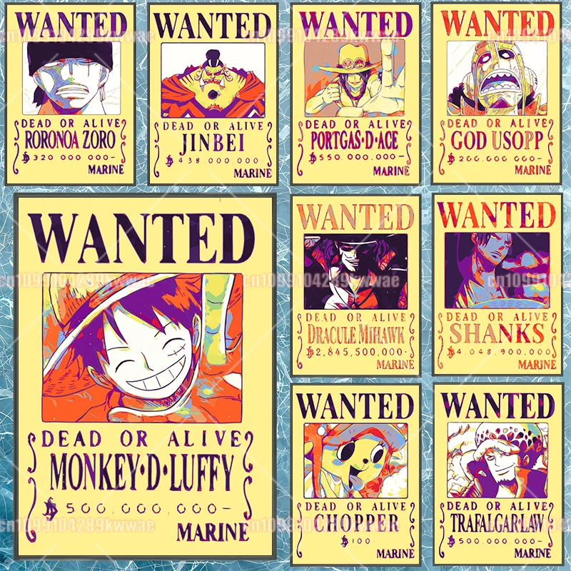 

Anime One Piece Bounty Series Canvas Painting Luffy Zoro Ace Dracule Mihawk Chopper Sabo Dormitory Wall Decoration Poster Gift