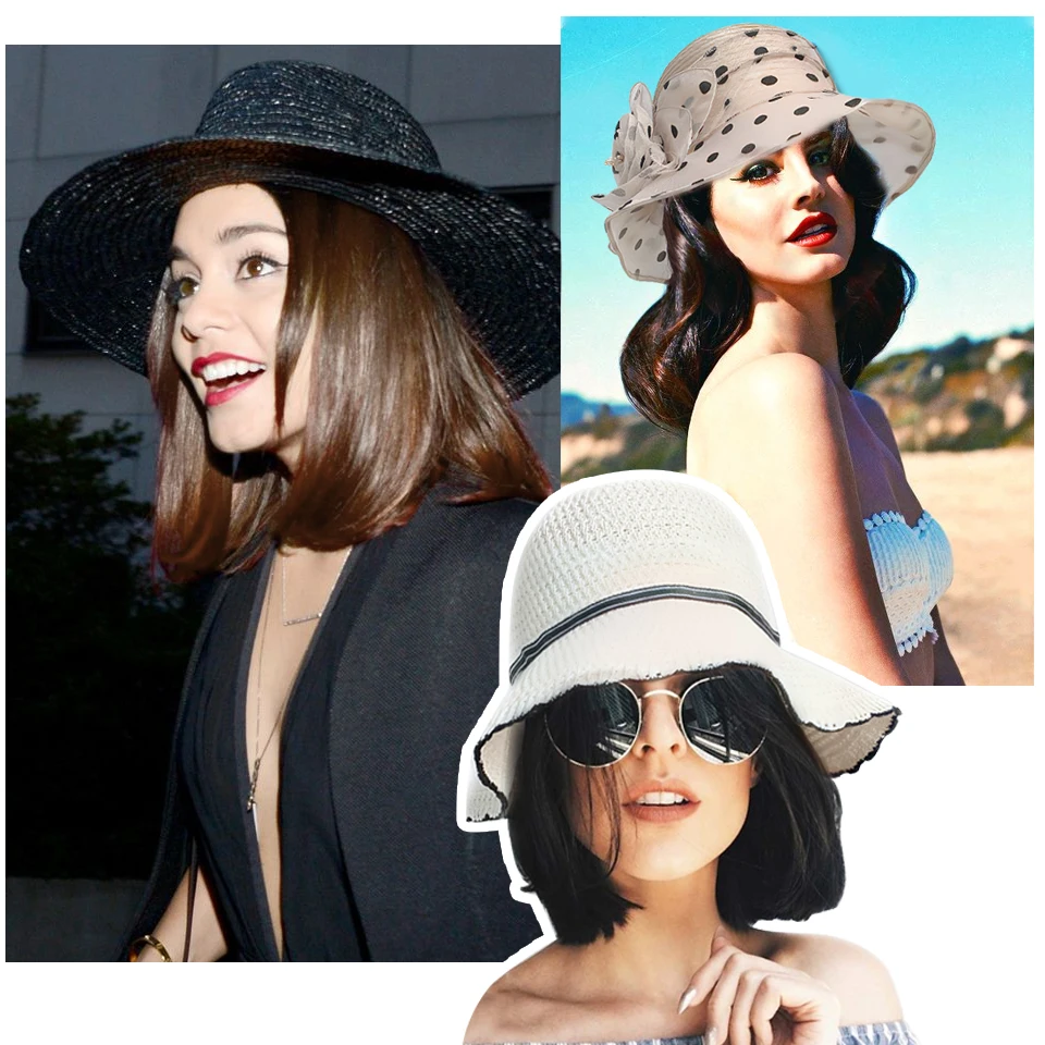 Peluca de sombrero sintético, pelo corto y liso, Bob, Natural, negro, gorra con pelo, sombrero de pescador, extensión de cabello, Sun Vi