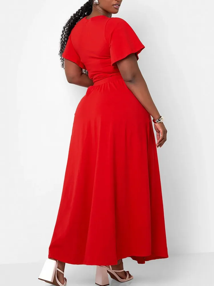 Tweedelige set plus size kleding lente zomer v-hals korte mouw top maxi rok vrouwen sets streetwear casual kantoor dame pak