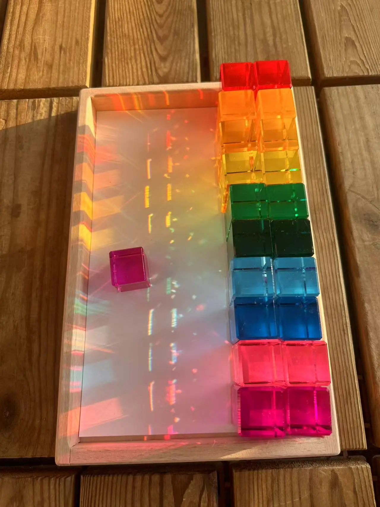 Novo design montessori brinquedos ver através do arco-íris lucite empilhamento blocos acrílico hightransparente para crianças jogo aberto