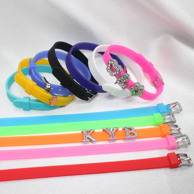 5pcs 8mm Silicone Wristband Bracelet Fit Slide Charms Letters Pet Collar DIY Accessories Women Jewelry Making