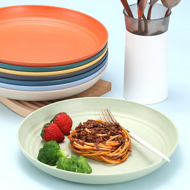 4Pcs Lightweight Wheat Straw Plates Unbreakable Reusable Dinner Dishes Plates Set Dishwasher,Kitchen, Dining Room, Party