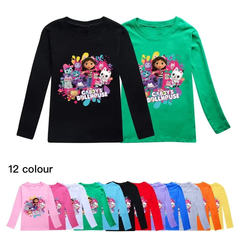 SN88 Camisetas Gabby Dollhouse T Shirt Kids Gaby Chat Clothes Baby Girls Long-sleeved Tops Boys Pure Cotton Soft Comfortabl*#2@5