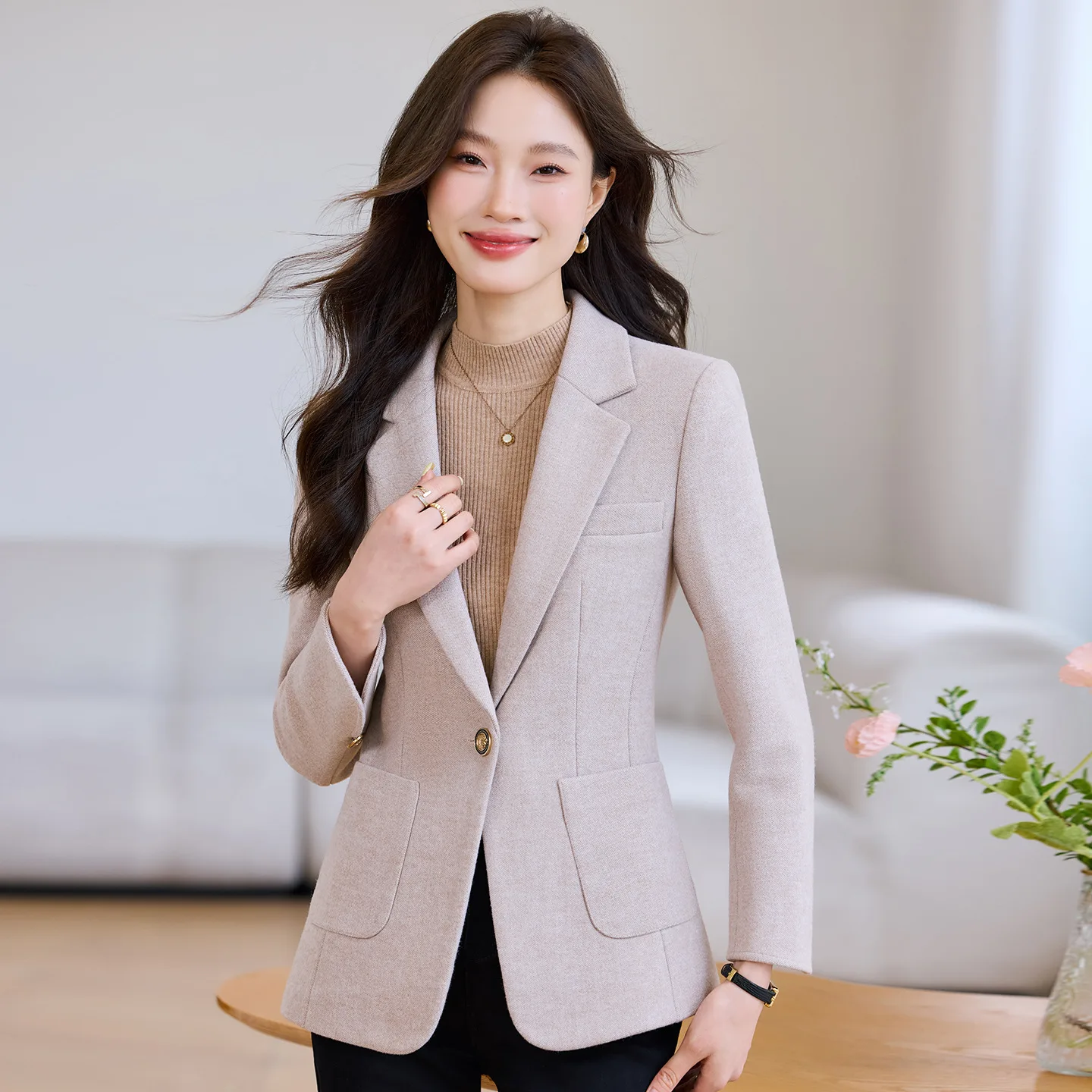 ウールブレザー レディースジャケット 2025年 春秋新作 カジュアル プロフェッショナル スーツコート 女性用トップス ビジネス オフィス レディース フォーマルコート