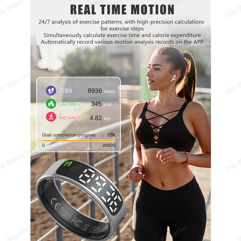 ForXiaomi SR08 Smart Ring LED-scherm Hartslag Bloedzuurstofmonitoring Multisportmodi 5ATM Waterdicht voor heren Dames