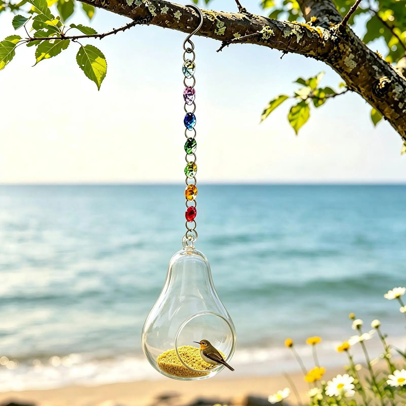 Glass Hummingbird Feeder High-Transparent Rust-Proof Food Holder Bird Feeder Hummingbird for Garden Yard Farm Porch Window
