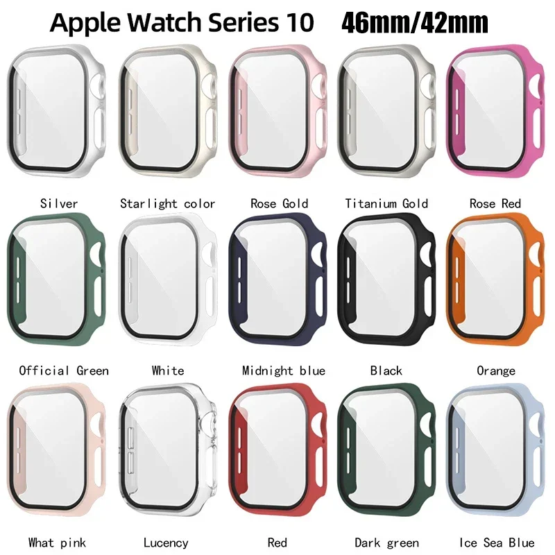 Capa de vidro temperado e pc para apple watch série 10 42mm 46mm capa protetora de tela dura para iwatch s10 acessórios de escudo