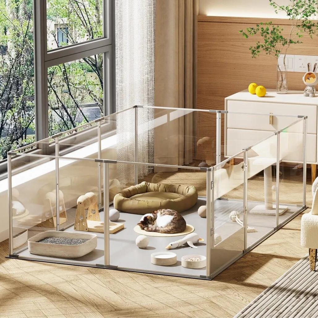 Extra Großer 10-teiliger Eleganter Acryl-Hunde-Laufstall, Haustier-Gehege, Zuchtbox, Welpen-Box, Spielplatz
