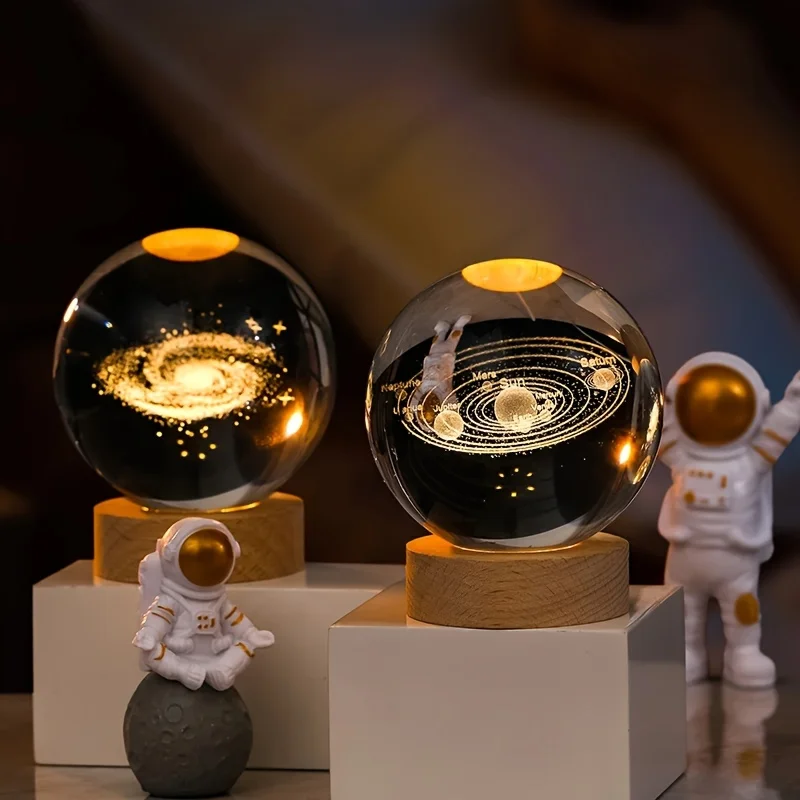 USB LED Night Light Galaxy Saturn Moon Creative Crystal Ball Mood Light Bedroom Home Decor Table Lamp for Children Birthday Gift