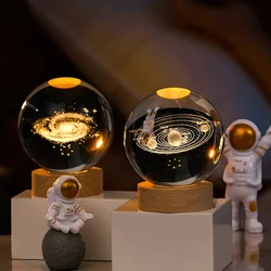 USB LED Night Light Galaxy Saturn Moon Creative Crystal Ball Mood Light Bedroom Home Decor Table Lamp for Children Birthday Gift