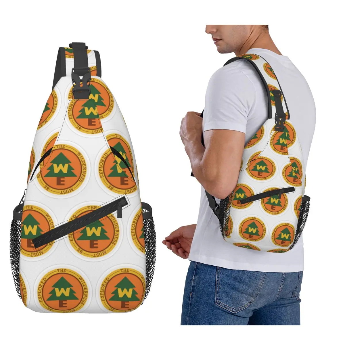 

Wilderness Explorer Logo Chest Bag Men Sling Crossbody Backpack Chest Bag Traveling Hiking Daypack Shoulder Bag