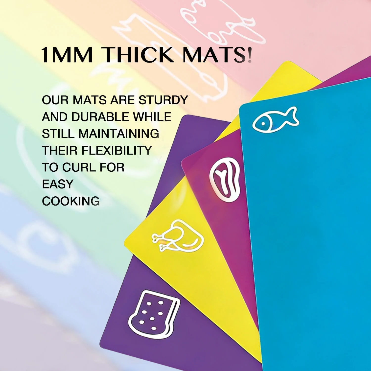 Icon style placemat, flexible plastic colored mat, cutting board, BPA free, non porous, non slip back, 4-piece set view 3