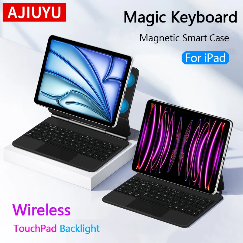

AJIUYU Magic Keyboard For iPad Air 13 inch 2024 M2 iPad Pro 12.9 2018-2022 Smart Cover Magnetic Portuguese Spanish Arabic French
