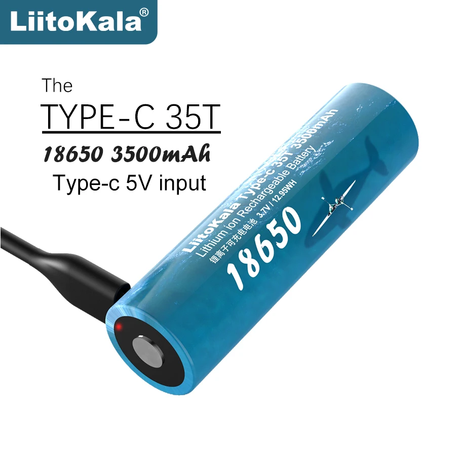 LiitoKala-Bateria de Lítio Recarregável, 3.7V, 18650, Lii-35T, 3500mAh, USB Tipo-C, Entrada 5V para Brinquedo, Teclado, Controle Remoto