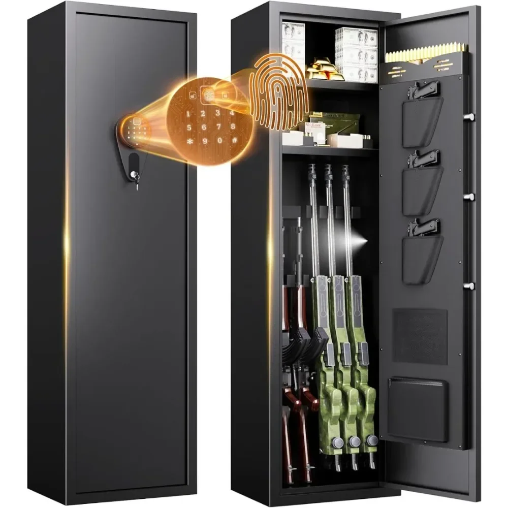 

Черный стальной сейф для пистолета с быстрым доступом, биометрическая сигнализация и блокировкой ключа, регулируемые полки, стойки для пистолетов для 5 винтов и 3 пистолетов