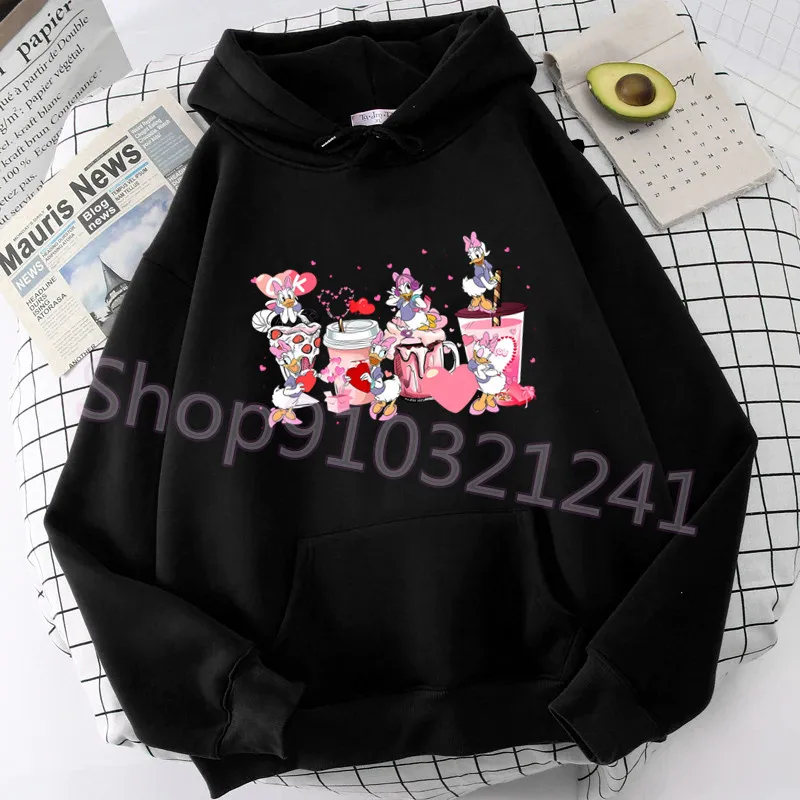 Valentine Coffee Hoodie Women Graphic Manga Hoodies Printed Marie Cat Tops Black Sweatshirts Funny Dumbo Hoody Woman clothing