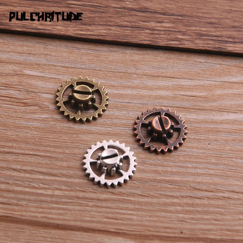 20PCS 15mm Three Color Vintage Metal Zinc Alloy Small Steampunk Gear Charms Fit Jewelry Pendant Charms Makings