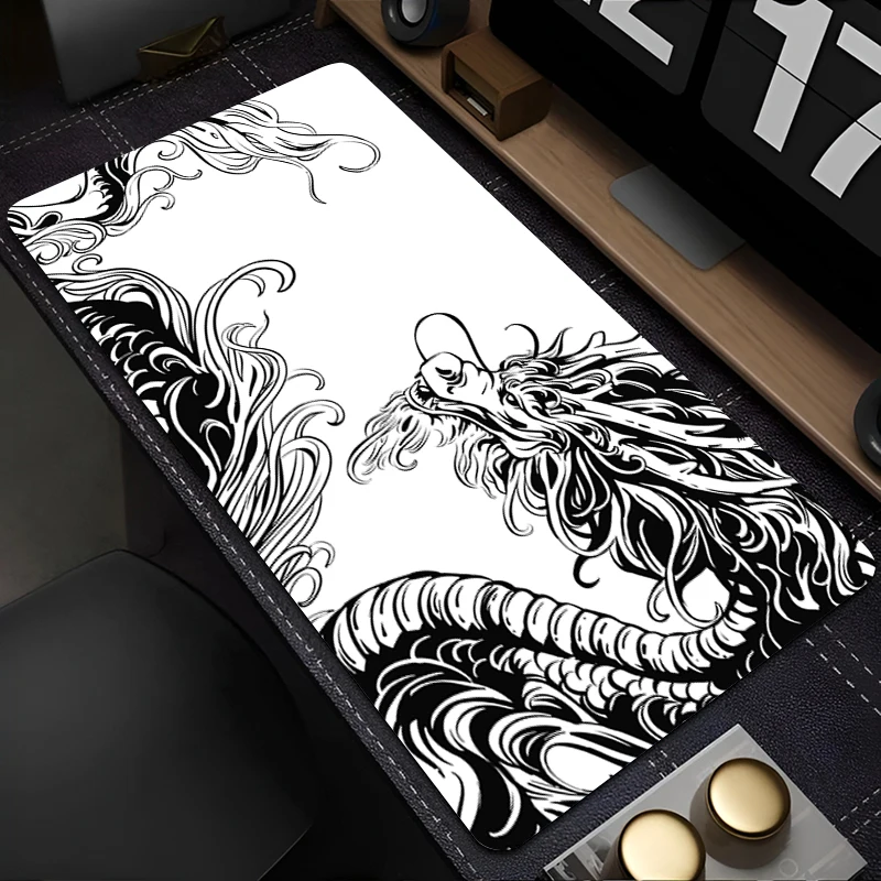 

New Keyboard Pad Lock Edge Extended Mousepad Office PC Black And White Manga Desktop Protection Mat Dragon Design Mouse Pad Rug