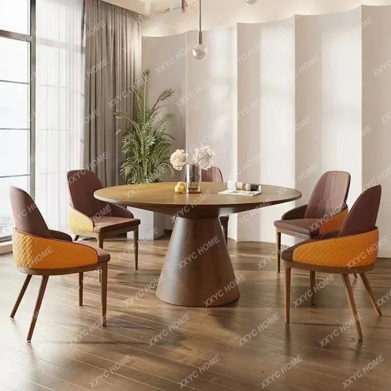 

Круглый обеденный стол из массива дерева с поворотным механизмом, для 6 человек, простой современный дизайн, для небольшой квартиры.