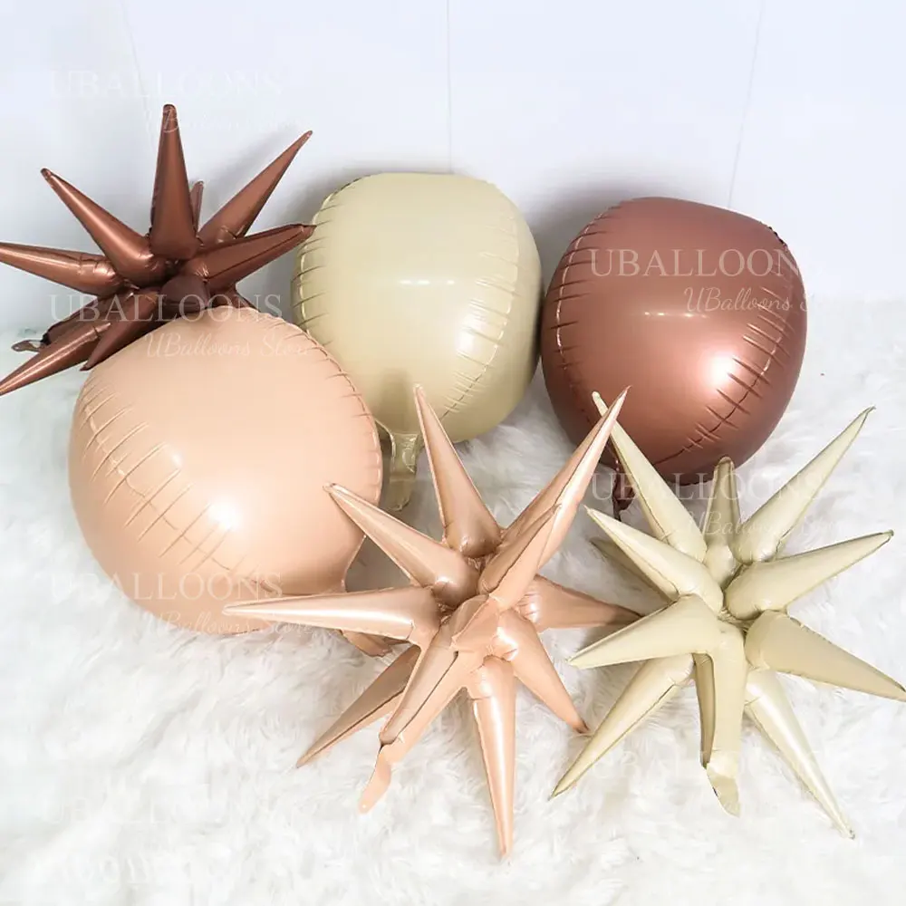 12 Stück cremefarbene Geburtstags-Folienballons, Aprikose, Braun, Beige, Herz, Stern, Heliumballons für Boho, Babyparty, Geburtstagsparty-Dekoration – Detail 3