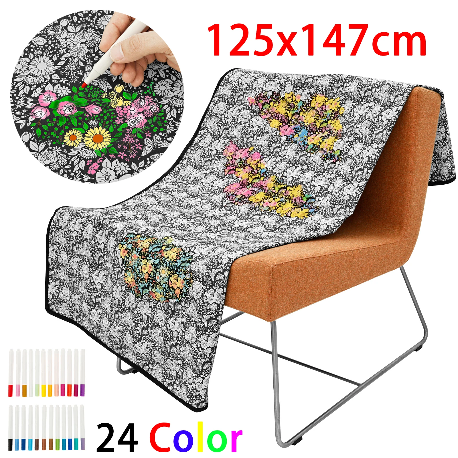 

DIY Coloring Blanket with 24 Colored Markers Creative Personalization pattern blanket Stress Relief Unique Paint art Decor Gift