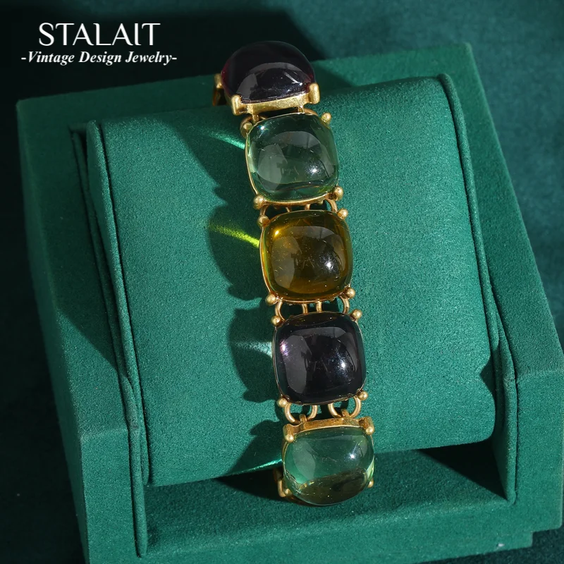 

18K Gold Plated Multi-Color Amber Bracelet Elegant Classic Jewelry for Banquet Wedding Gift