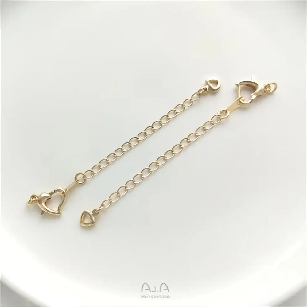 

14K gold wrapped heart-shaped lobster clasp extension chain, water drop peach heart heart heart tail chain, diy extension chain