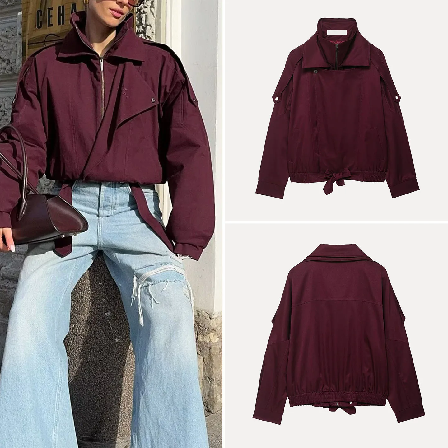 

Faionable Double Collar Jaet Outerwear for Women Autumn 2025 Ele Personali Versatile Daily Wear Stand Fit Z