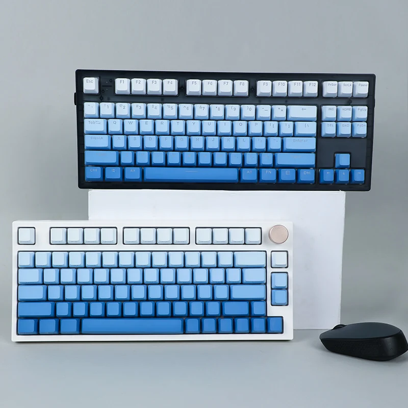 

134 Keys Fog Blue Gradient Keycaps PBT OEM Backlit Through Win Mac Side Top Print GK61 68 75 80 96 98 100 Mechanical Keyboard